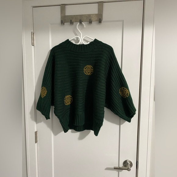 Vintage Green , Gold Ribbed Knit Sweater - Picture 2 of 6
